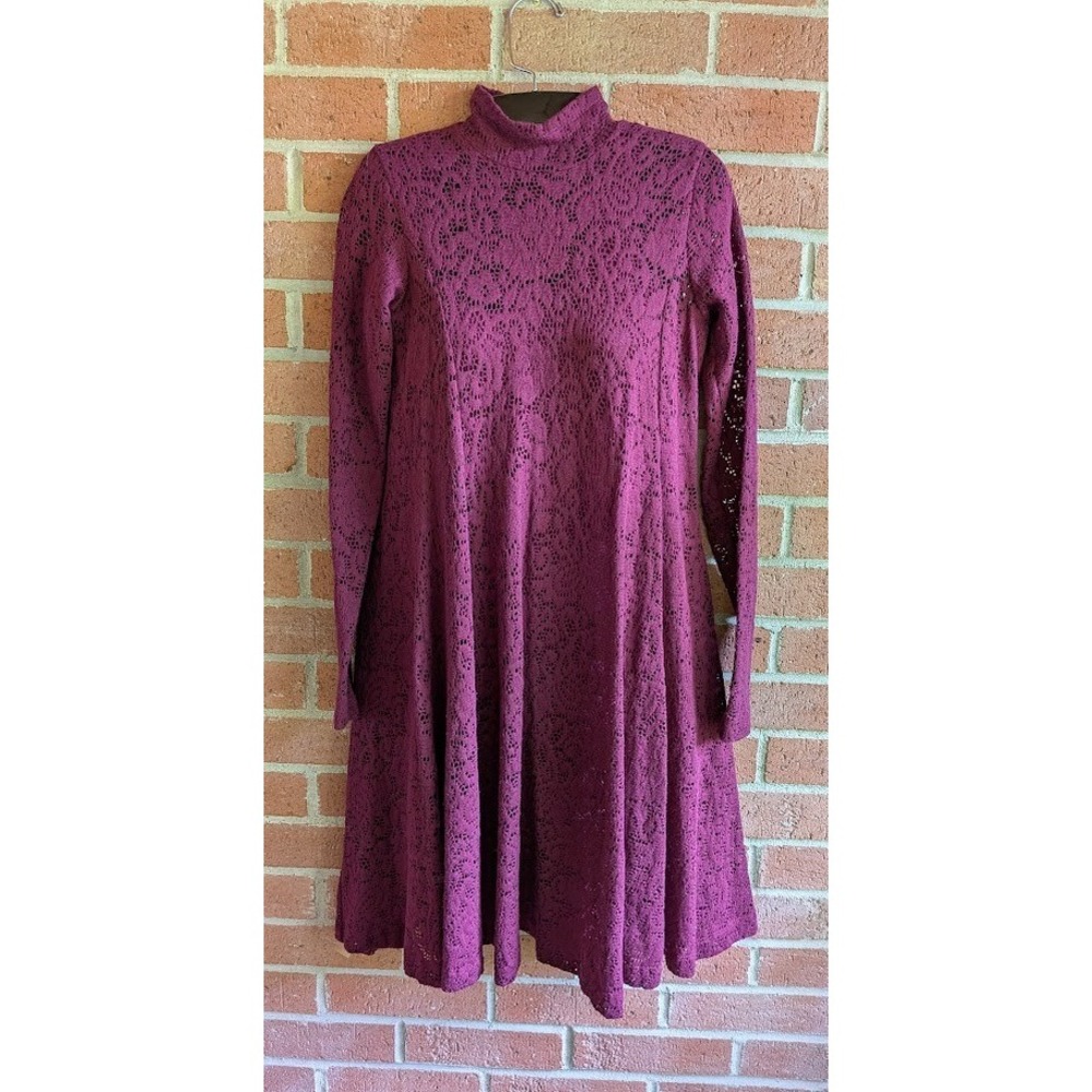 Betsey Johnson for Lew Magram Dress Vintage 2 Pc Slip & Lace Burgundy Trapese - Picture 3 of 15